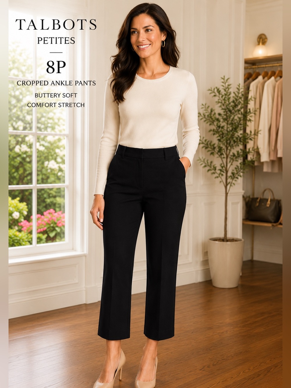 Talbots Petites 8P Black Buttery Soft Stretch Cropped Ankle Pants